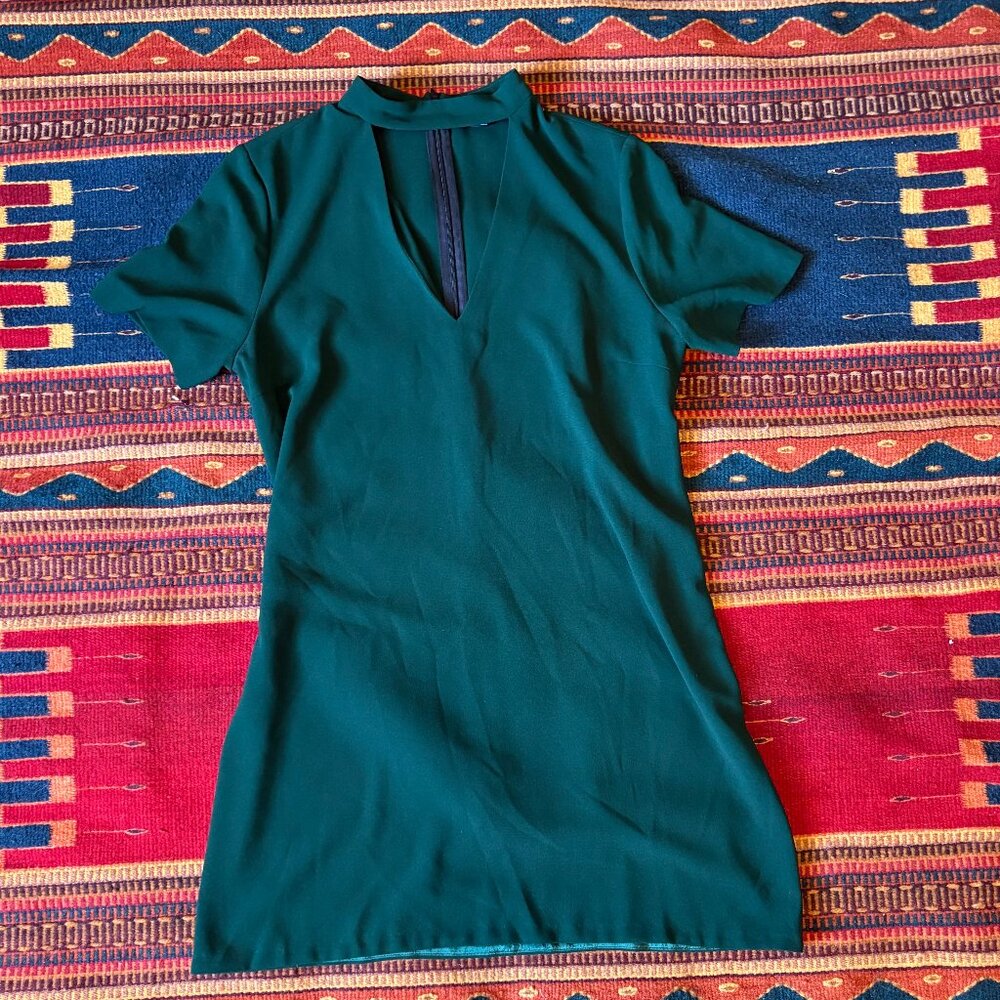 Zara Green Jewel-Toned Mini Dress – Size Large, Cutout & Collar Detail